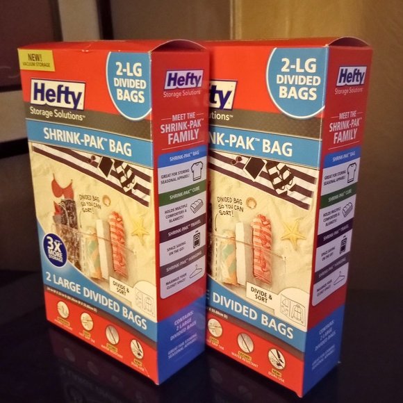 Hefty Storage Solutions Shrink Pak Bags 2 Total Large Divided Bags 2 x 2-Packs - Picture 1 of 13